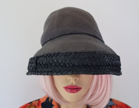 Black 30s 40s Summer Hat // Big Brim // Size 58/60 - image 3