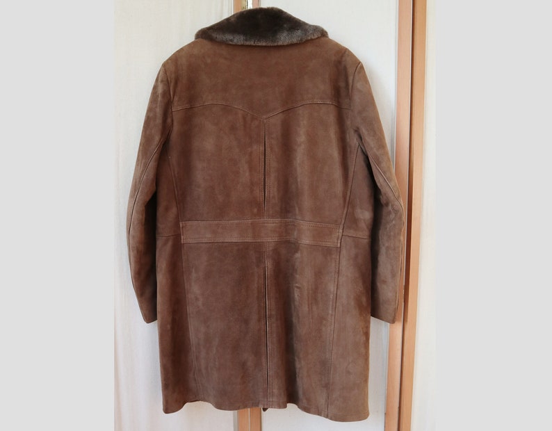 Cool BeigeBrown Mens Suede Vintage CoatJacket With Big Collar Teddy Lining