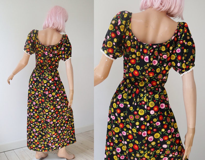 70s Maxi Dress With Flowers In Bright Colors image 4