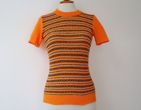Orange 60s Slim Fit Blouse // Fitted Top With Brow