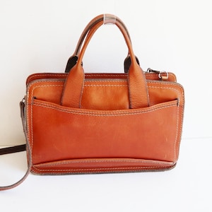 70s Cognac Brown Leather Bag // Lady F. // Shoulder/Crossbody Bag