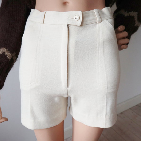 Ivory 60s Vtg. High Waisted Shorts // Rodier Paris // Wool Hotpants // Size S/M // Made In France