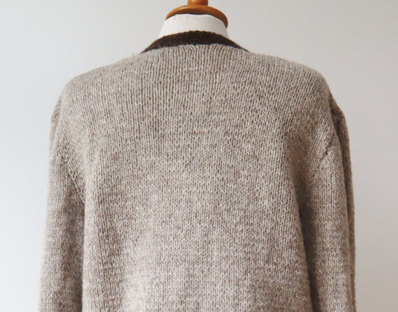 Beige/Brown Hand Knitted Vtg. Wool Cardigan // Kn… - image 8