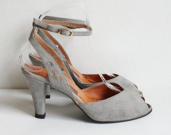 Graue 80er Jahre Peep Toe Pumps // Fransi Danish Design // Größe EU 37 // Made In Denmark