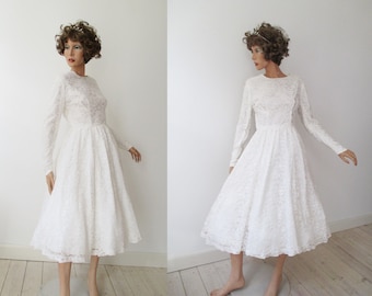 Very Beautiful White 50s 60s Vintage Lace Dress // Wedding Dress // Tava // Made In Denmark