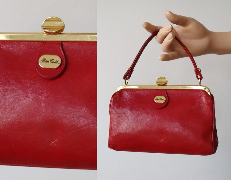 Red Top Handle Bag With Golden Closure // Bon Goût // Leather Etsy