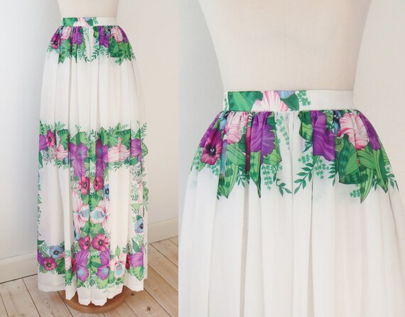 Gorgeous White 70s Vtg. Maxi Skirt With Bright Co… - image 8