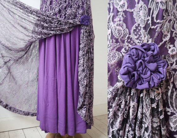 Beautiful Purple Vintage Lace/Crepe Maxi Dress //… - image 4
