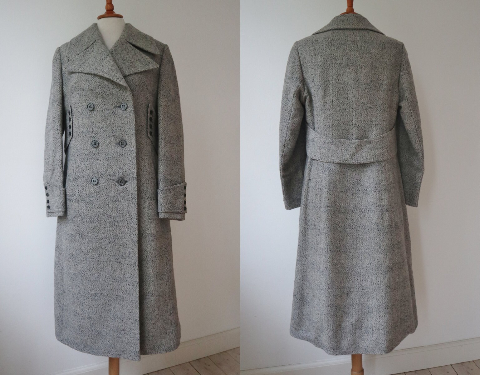 Gray 70s DEADSTOCK Vtg. Wool Blend Coat // Woven Belted Coat