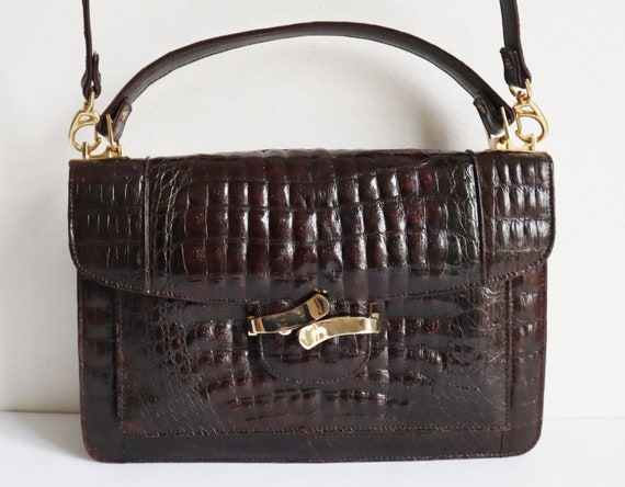 Dark Brown Faux Leather/Reptile Top Handle/Should… - image 1