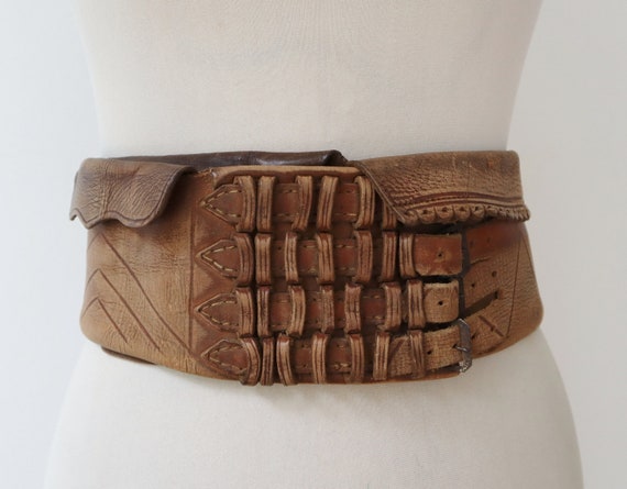 Handmade 30s Brown Vintage Leather Belt With Walle