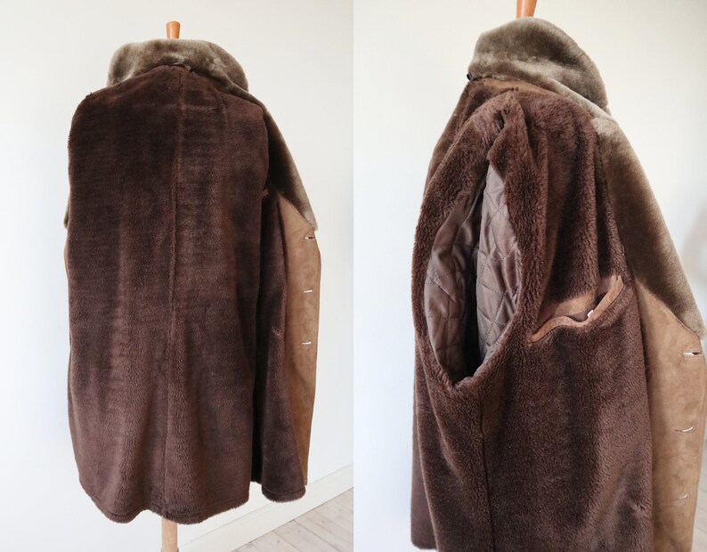 Cool BeigeBrown Mens Suede Vintage CoatJacket With Big Collar Teddy Lining