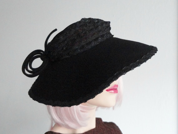 Unique Black 30s Hat With Quirky Ornaments