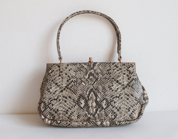 60s Vtg. Faux Reptile Top Handle Bag With Golden C
