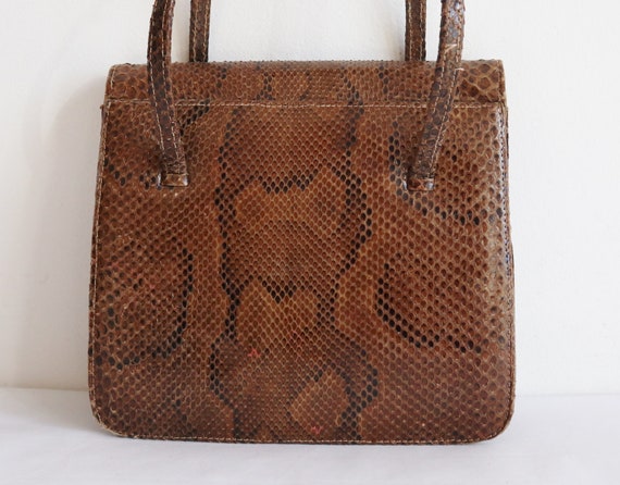 Brown 60s Leather/Reptile Top Handle Bag // Snake… - image 6