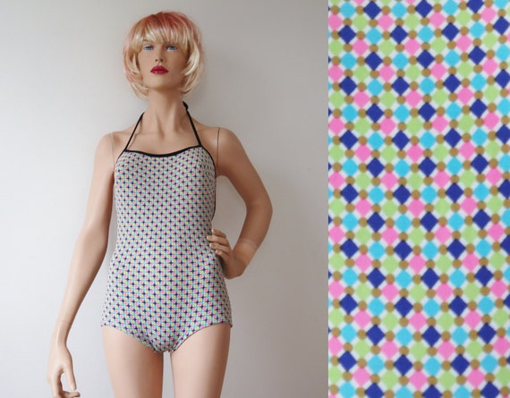 Multicolored Black/White Vtg. Swimsuit With Graph… - image 9