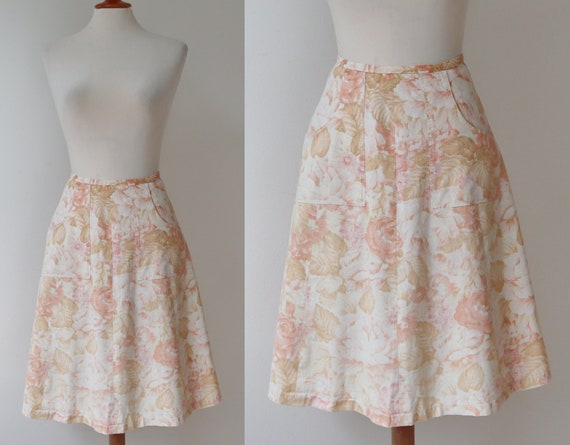 Ivory 70s Vtg.  A Line Skirt Soft Pink Beige Flow… - image 3