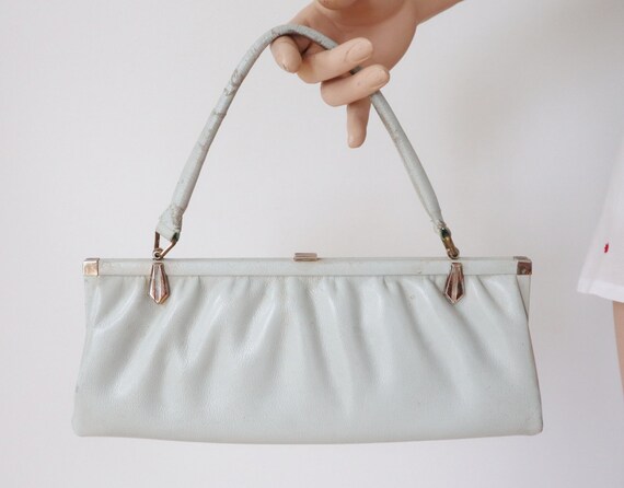 Bluegray 60s Vintage Top Handle Bag With Golden Cl