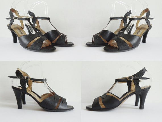 Black 70s Leather Shoes With Anklestrap // Unimad… - image 3