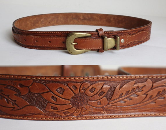 Brown Vintage Leather Belt // Brass Buckle // Tool