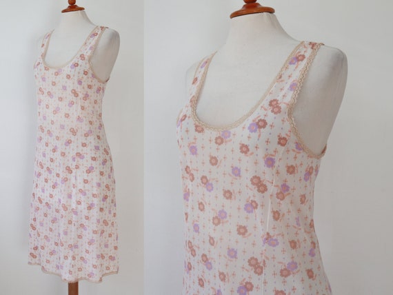 Ivory 60s Slip Dress With Purple Brown Pink Flora… - image 4