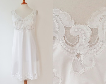 Beautiful White Vtg. Slip Dress With Lace // La Castellana // Size EU48 // Made In Italy