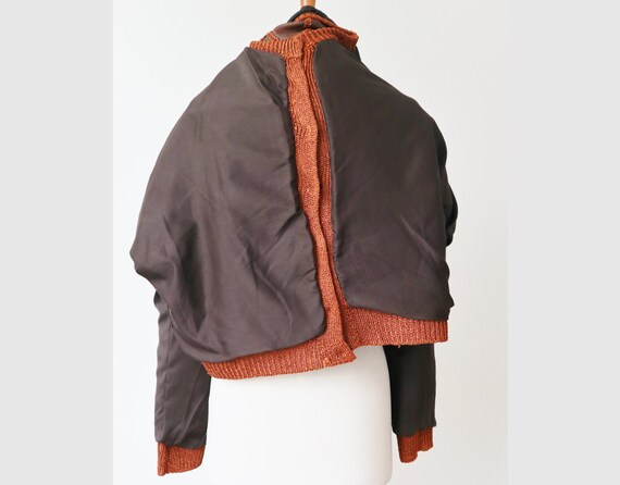 Brown 80s Leather/Knit Patch Work Cardigan //Batw… - image 8