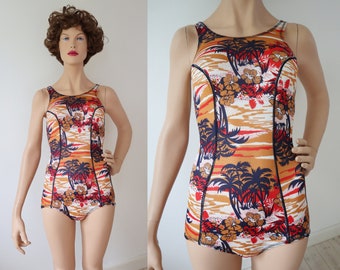 Multicolored 80s SPEEDO Vtg. Swimsuit // Size 86L/34L // Excotic Beach // Made In England