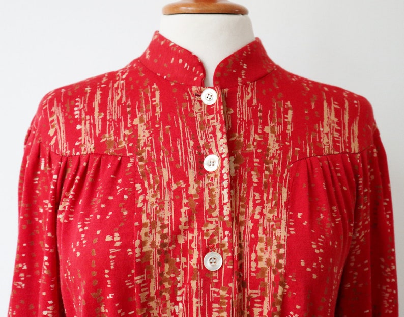 Dress Belted Belted Size M Red Beige 80s Vtg