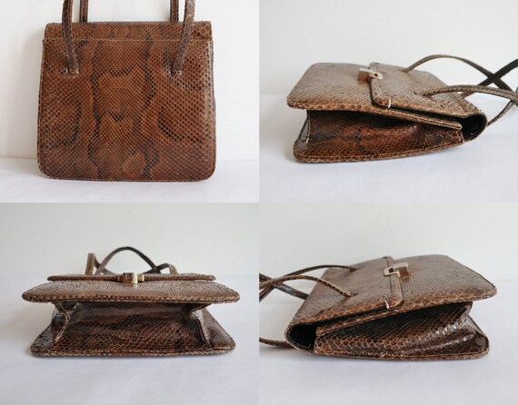 Brown 60s Leather/Reptile Top Handle Bag // Snake… - image 5