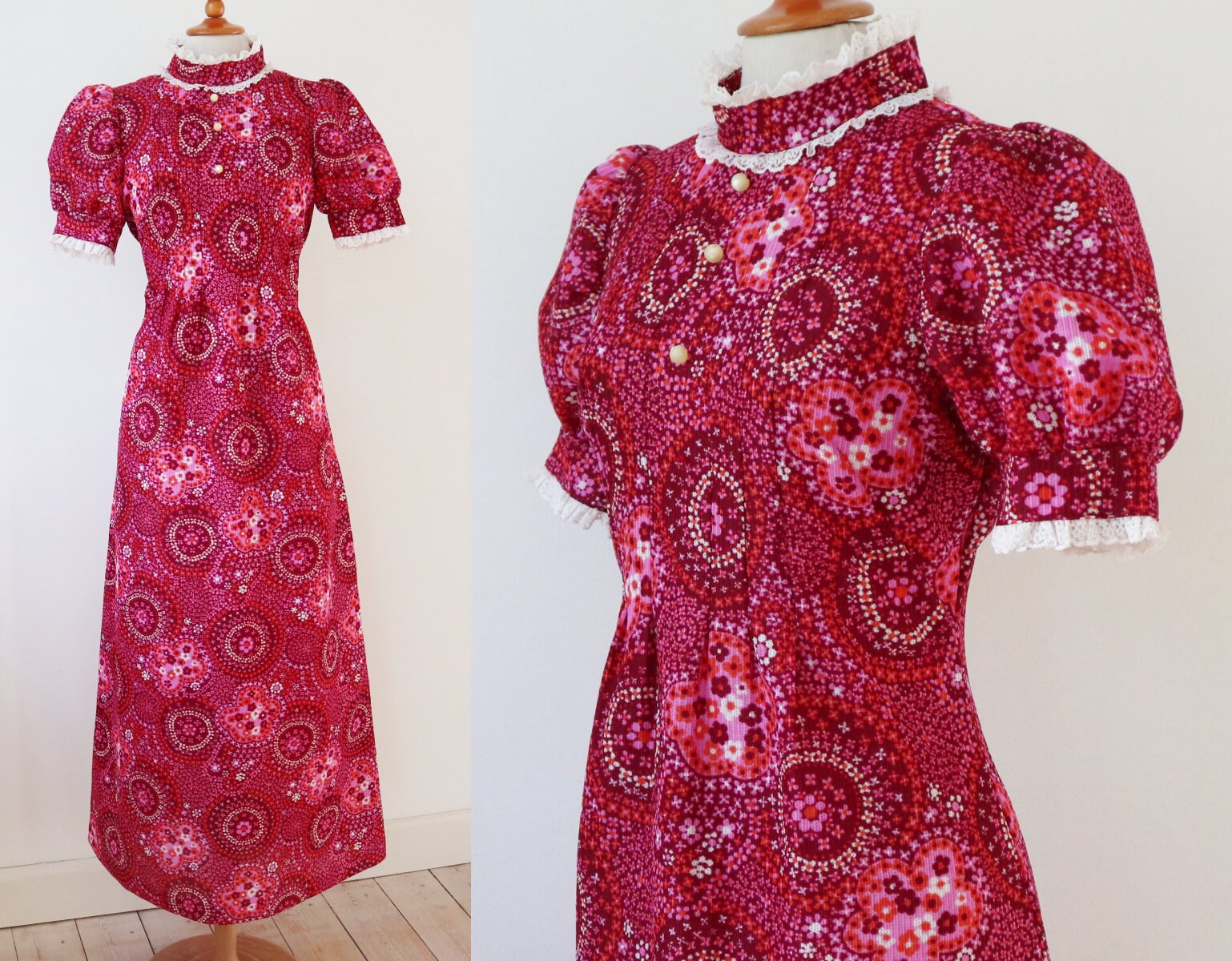 ビンテージ 70s アフリカン ドレス バティック ブラウス ピンク 希少 美品 Vintage africanbatik wine red dress ( ヴィンテージ アフリカン