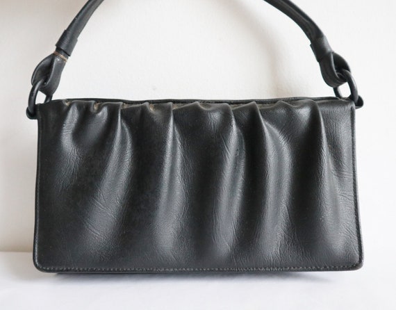 Black 50s Vintage Shoulder Bag With Drapes // Veg… - image 2