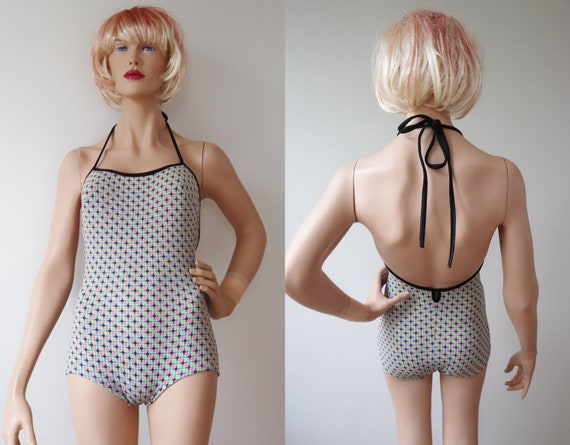 Multicolored Black/White Vtg. Swimsuit With Graph… - image 3