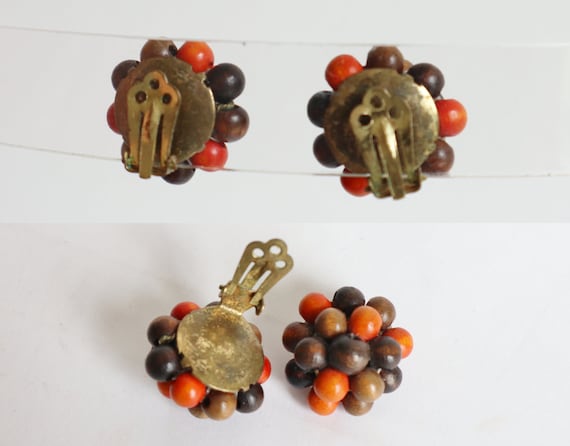 60s Brown/Orange Ear Clips // Wood - image 2