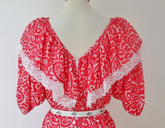 70s Vintage Maxi Dress // Red White Paisley Print… - image 8