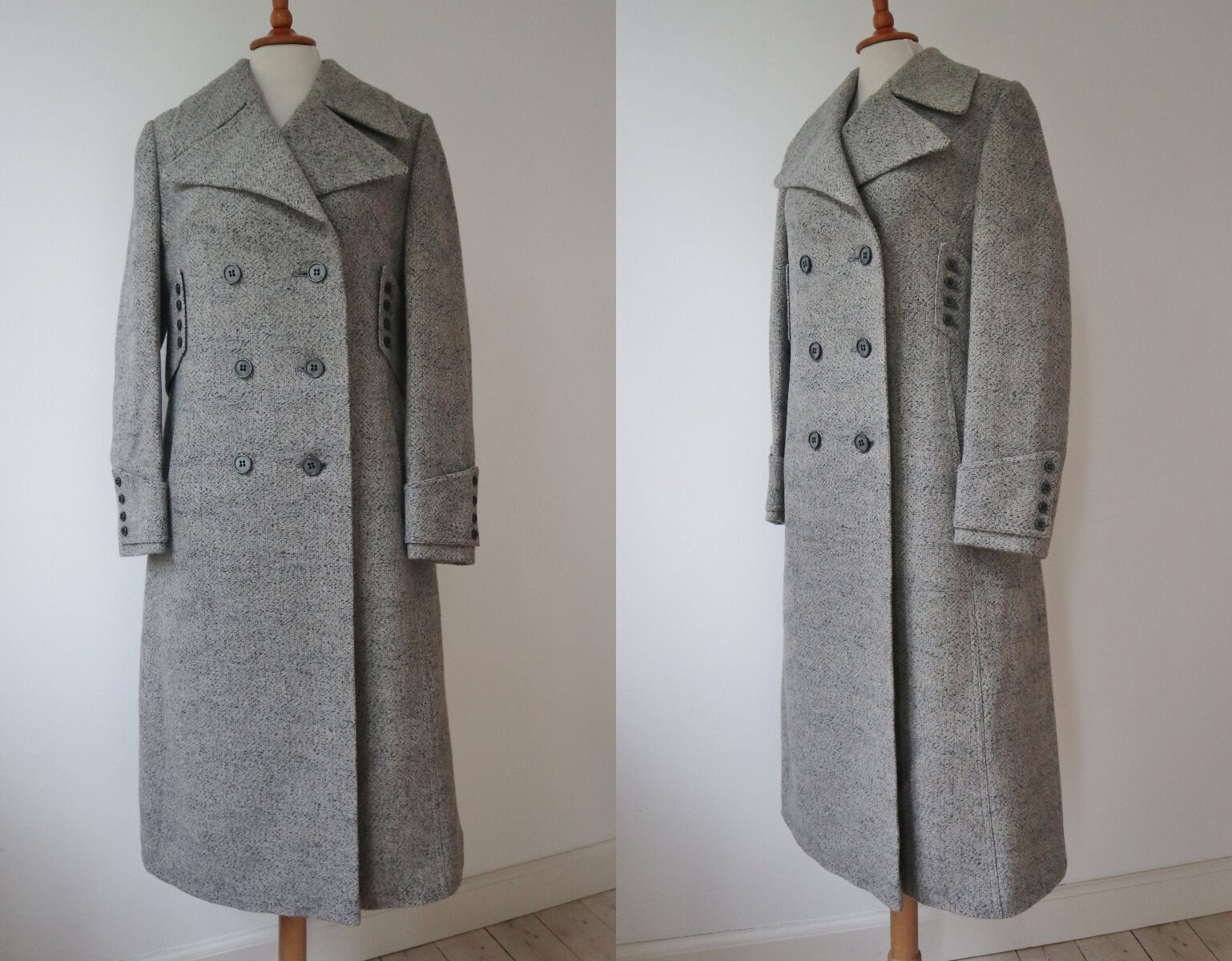 Gray 70s DEADSTOCK Vtg. Wool Blend Coat // Woven Belted Coat