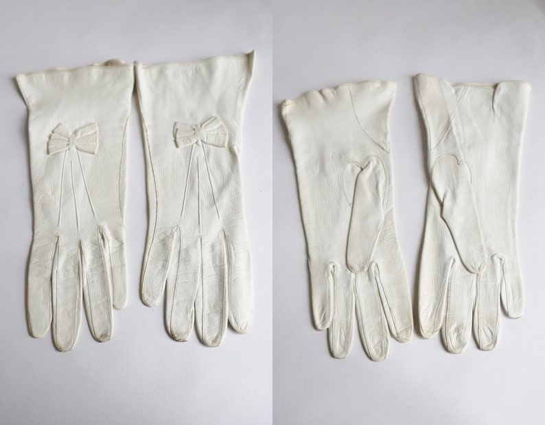 Cream Colored 50s Vintage Leather Gloves With Bow // Piata Gloves // Size 6.5 image 4