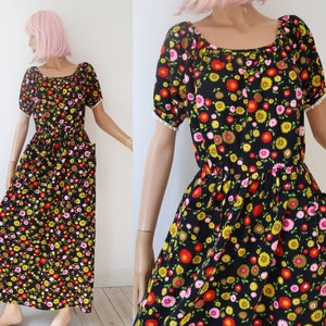 70s Maxi Dress With Flowers In Bright Colors image 5