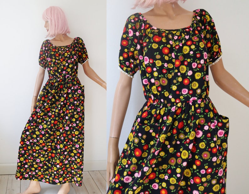 70s Maxi Dress With Flowers In Bright Colors image 5