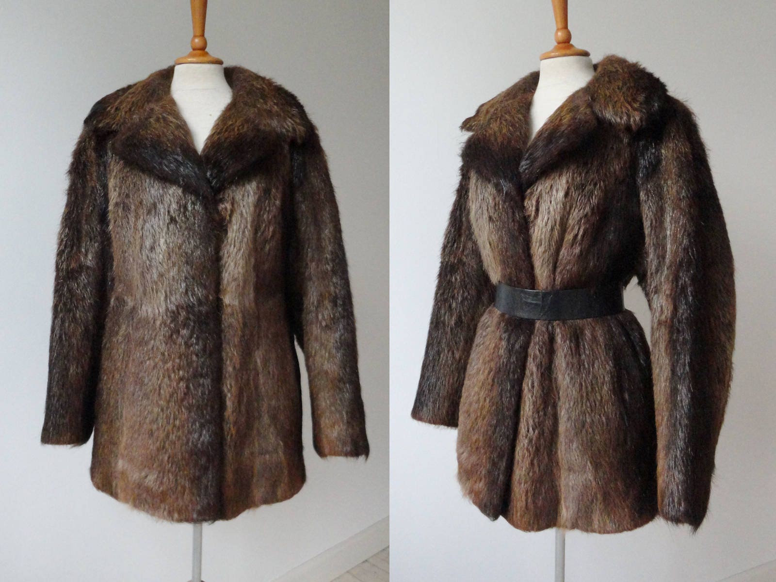 Manteau En Fourrure Véritable Rat Gondin - Taille 40/42, Beige, Excellent état Vintage !