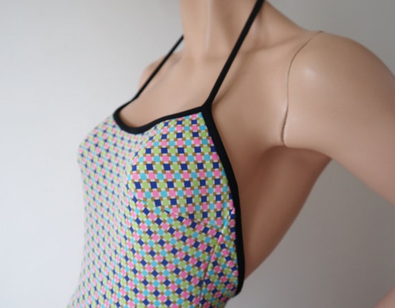 Multicolored Black/White Vtg. Swimsuit With Graph… - image 6