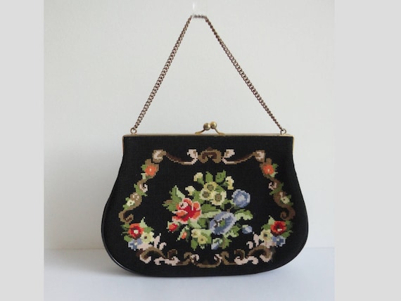 Big Black Gorgeous 50s Hand Embroidered Vintage B… - image 5