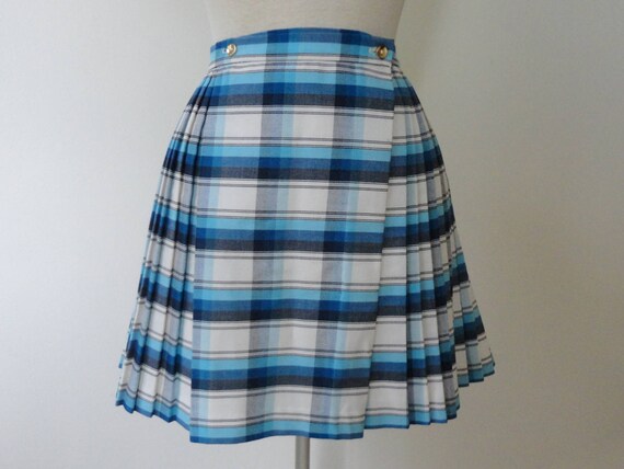 blue and white checkered skirt