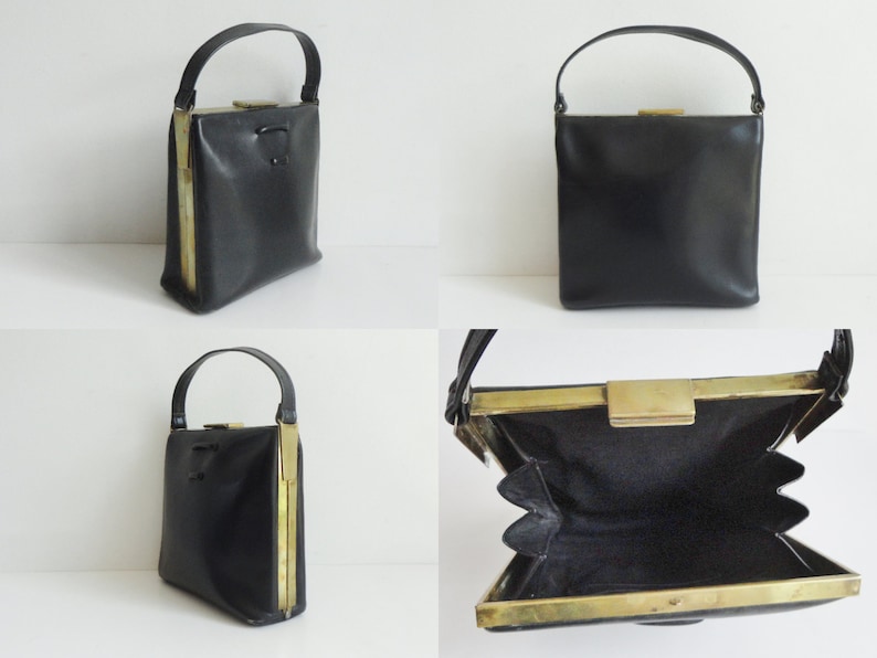 Black 40s Vintage Top Handle Bag With Gold Closure