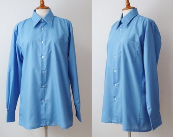 Blue Mens 70s80s DEADSTOCK Vtg. Shirt // Permanent Press // Polyester/Cotton // Size 39