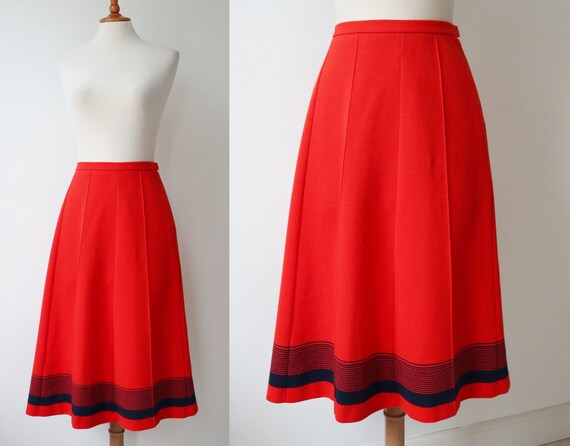 Red 70s High Waisted Vintage Skirt // Blue Stripes