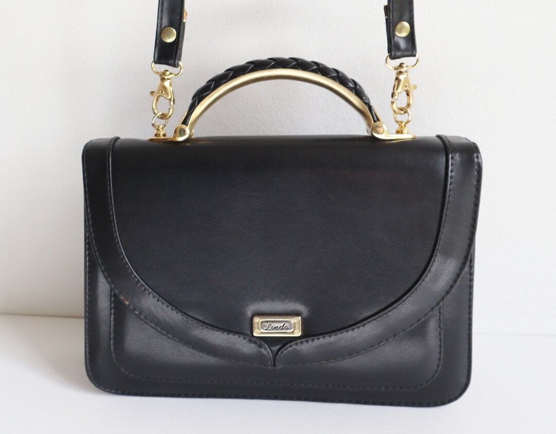 Black Top Handle/shoulder/crossbody Bag // Linda // Golden Etsy