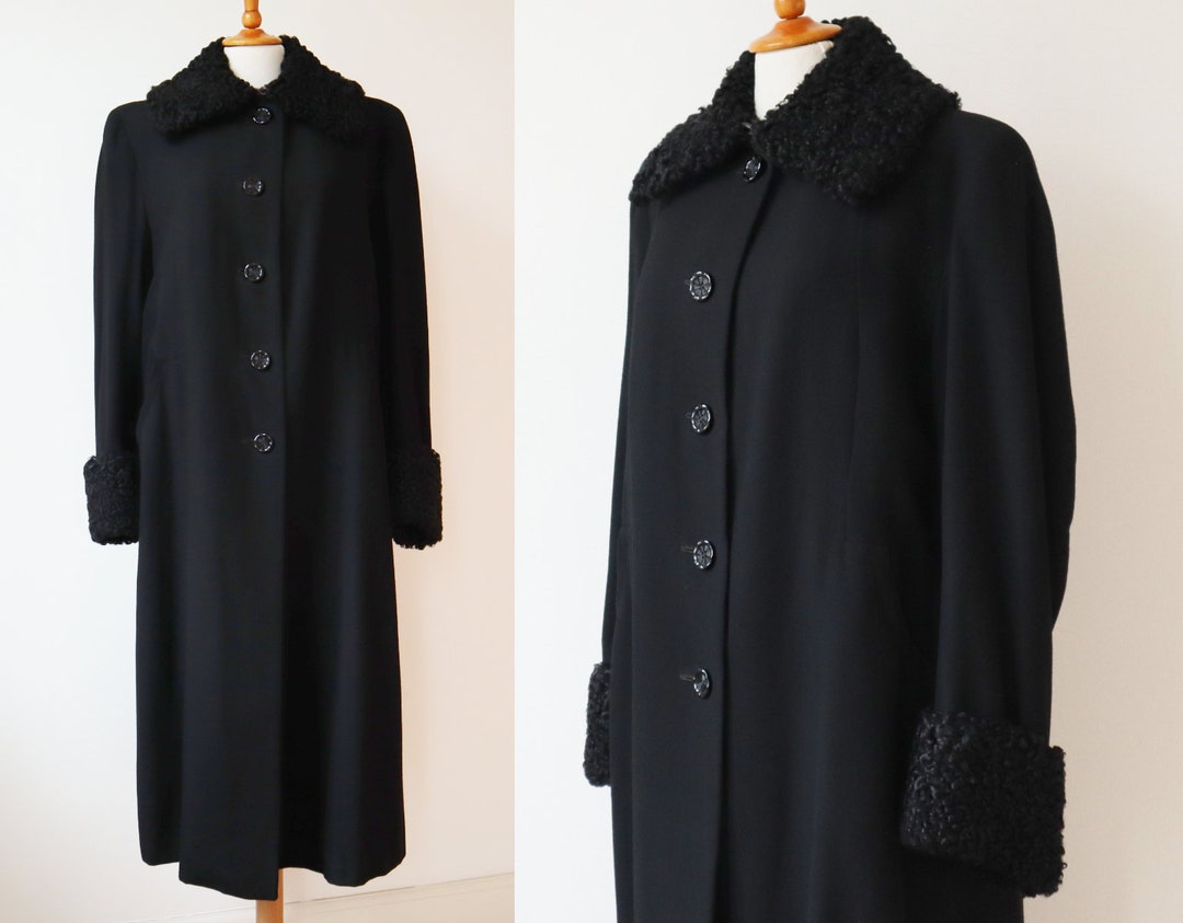 Gorgeous 40s Black Wool Coat // Persian Lamb Collar and Cuffs // Lined ...