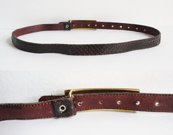 Brown 80s Vtg. Snake Skin Belt With Golden & Silv… - image 2