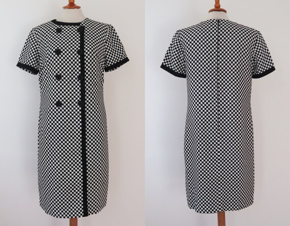 Cool DEADSTOCK 60s MOD Dress In Black White Squar… - image 3